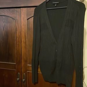 Lane Bryant black rubbed knit/pointelle cardi